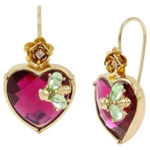 NWT Betsey Johnson Pink Heart Drop Earrings Ladybug Bee Floral Crystal